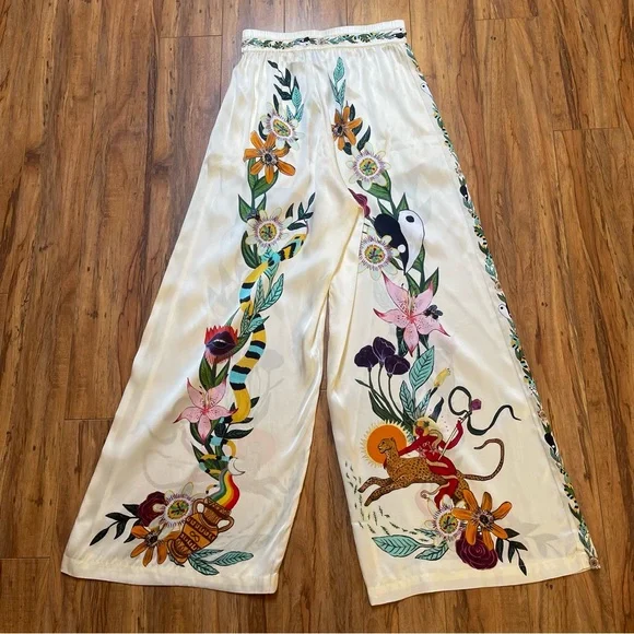 ALÉMAIS Meagan Novelty Printed 100% Silk Pants Size US 2 - Picture 10 of 16